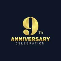 9º aniversário logotipo projeto, dourado aniversário logotipo. 9º aniversário modelo, 9º aniversário celebração vetor