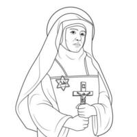 santo teresia benedicta uma cruce, Edith stein, vetor ilustração esboço monocromático