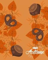 aproveite as letras de outono com folhas e nozes cartão vetor