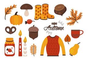 Aproveite as letras de outono com conjunto de ícones vetor