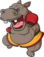 desenho animado hipopótamo fazendo praticando boxe vetor