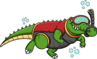 esporte engraçado crocodilo snorkeling desenho animado personagem vetor