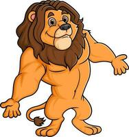 Forte leão desenho animado posando mascote personagem vetor