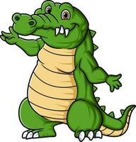 Forte crocodilo desenho animado posando mascote personagem vetor
