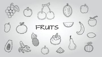 grupo de desenho de frutas conjunto de ilustração vetorial vetor