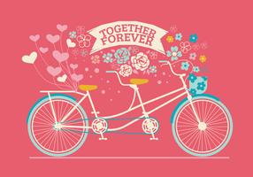 Bicicleta em tandem desenhada bonito para convite de casamento vetor