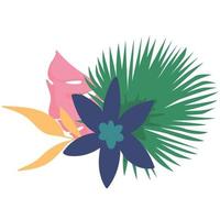 conjunto tropical com folhas e flamingo vetor