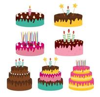 ícone de bolo de aniversário fofo com velas vetor