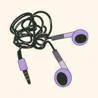 fones de ouvido, fones de ouvido. som fones de ouvido, dispositivos, com fio música acessórios, estéreo aparelhos com microfone, cordão. isolado plano vetor ilustração