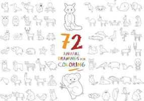 conjunto do 72 animal desenhos para coloração vetor