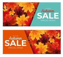 folhas de outono brilhantes cartão de desconto comercial de banner de venda vetor