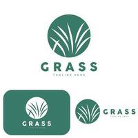 design de logotipo de grama verde, ilustração de paisagem de fazenda, vetor de cenário natural