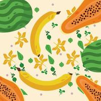 frutas locais frescas com padrão de banana e mamão vetor