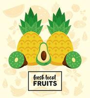letras de frutas locais frescas e abacaxi com frutas vetor