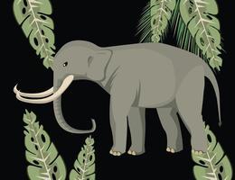 grande e forte elefante selvagem com folhas, planta cena da natureza vetor