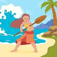 havaiano menina em a de praia conceito vetor