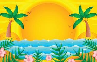 modelo de plano de fundo do pôr do sol de praia tropical vetor