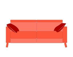 acolhedor suave vermelho sofá com travesseiros. vetor ilustração
