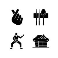 símbolos de ícones de glifo preto da Coréia definidos no espaço em branco vetor