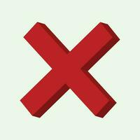 Cruz x placa 3d errado placa vetor ilustração - excluir, Pare perigo, incorreta, falhou símbolo vermelho cor