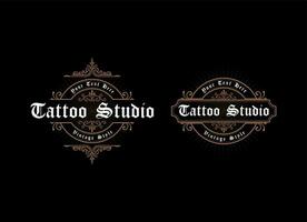 logotipo de moldura vintage. rótulo antigo. adequado para estúdio de tatuagem, barbearia, rótulo de uísque, vinho, cerveja, fabricação de cerveja, salão, loja, sinalização. vetor