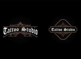 logotipo de moldura vintage. rótulo antigo. adequado para estúdio de tatuagem, barbearia, rótulo de uísque, vinho, cerveja, fabricação de cerveja, salão, loja, sinalização. vetor