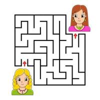 labirinto quadrado. jogo para crianças. quebra-cabeça para crianças. enigma do labirinto. ilustração do vetor de cor. ilustração isolada do vetor. Personagem de desenho animado.