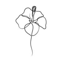 contínuo 1 linha arte desenhando do beleza hibisco flor vetor