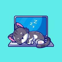 gato bonito dormindo na ilustração do ícone do vetor dos desenhos animados do laptop. animal tecnologia ícone conceito isolado vetor premium. estilo de desenho animado plano