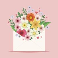 flores em um envelope bonito ilustração vetorial de dia das mães ou cartão de dia dos namorados vetor