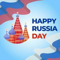 Rússia nacional dia. Rússia ponto de referência com russo bandeira em fundo e cumprimento texto Rússia dia em 12 Junho vetor