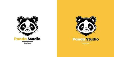 panda vetor logotipo ilustração em amarelo e branco fundo. panda's cabeça logotipo. fofa animal face placa Projeto modelo