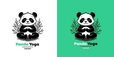 vetor logotipo ilustração panda simples mascote do ioga estilo. logótipo marca Projeto modelo em branco e verde fundo.