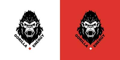 gorila logótipo vetor ilustração em vermelho e branco fundo, cabeça batalha rugido. logotipo marca.
