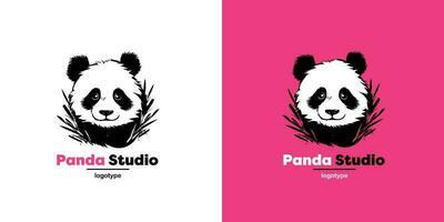 panda vetor logotipo ilustração em Rosa e branco fundo. panda's cabeça logotipo. fofa animal face placa Projeto modelo