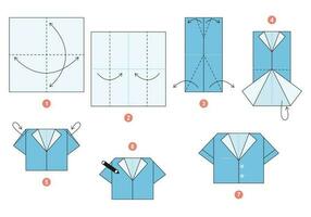 camisa origami esquema tutorial comovente modelo. origami para crianças. degrau de degrau quão para faço uma fofa origami pano. vetor ilustração.