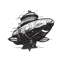 gigante nave espacial, vintage logotipo linha arte conceito Preto e branco cor, mão desenhado ilustração vetor