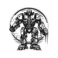 scifi mech guerreiro, vintage logotipo linha arte conceito Preto e branco cor, mão desenhado ilustração vetor