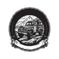 fora estrada, vintage logotipo linha arte conceito Preto e branco cor, mão desenhado ilustração vetor