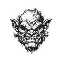 intrigante orc, vintage logotipo linha arte conceito Preto e branco cor, mão desenhado ilustração vetor