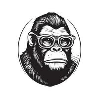 nerd gorila, vintage logotipo linha arte conceito Preto e branco cor, mão desenhado ilustração vetor