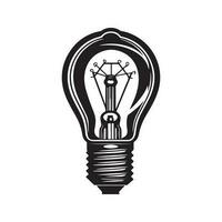 luz lâmpada, vintage logotipo linha arte conceito Preto e branco cor, mão desenhado ilustração vetor