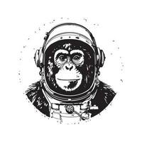 macaco astronauta, vintage logotipo linha arte conceito Preto e branco cor, mão desenhado ilustração vetor