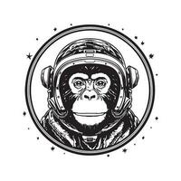 macaco astronauta, vintage logotipo linha arte conceito Preto e branco cor, mão desenhado ilustração vetor