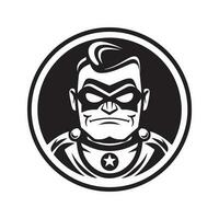 engraçado Super heroi, vintage logotipo linha arte conceito Preto e branco cor, mão desenhado ilustração vetor