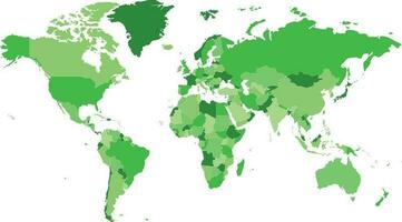 político em branco mundo mapa vetor ilustração com diferente tons do verde para cada país. editável e claramente etiquetado camadas.