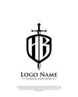 inicial hb carta com escudo estilo logotipo modelo vetor