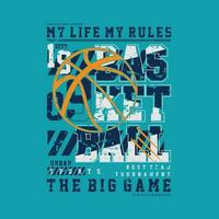 meu vida meu regras basquetebol esporte Faculdade Atlético tipografia, camiseta gráficos, vetores