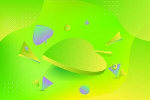 moderno 3d vetor ilustração do uma verde néon plantar folha pedestal plataforma cena para o negócio promoção, floral brincar modelo, natural energia e geométrico formas