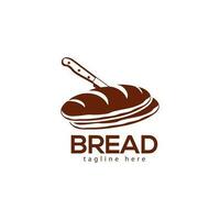 pão logotipo com uma faca em topo do isto. alta qualidade Prêmio pão grampo arte. pão alimentos ilustrações Projeto e cozinhar etiquetas vetor definir.